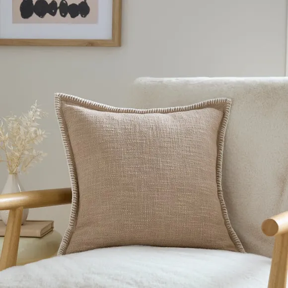 Blanket Stitch Textured Cotton Square Cushion Cover