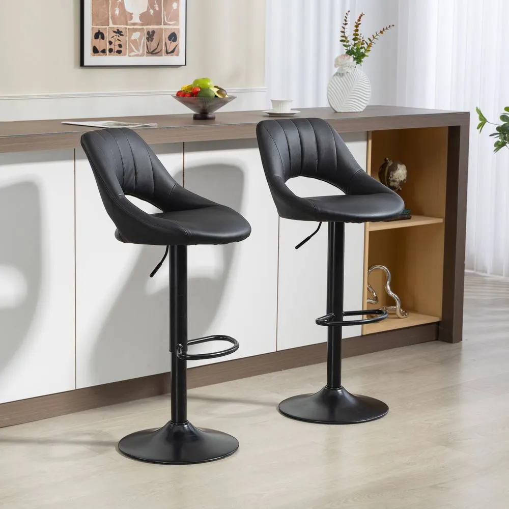 HOMCOM Barstools Set of 2, Dining Stools with Backrest & Footrest, Black