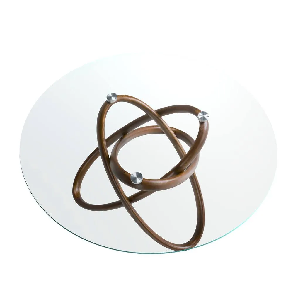 Angel Cerda Round Tempered Glass Dining Table with Walnut 150 cm in Brown 6