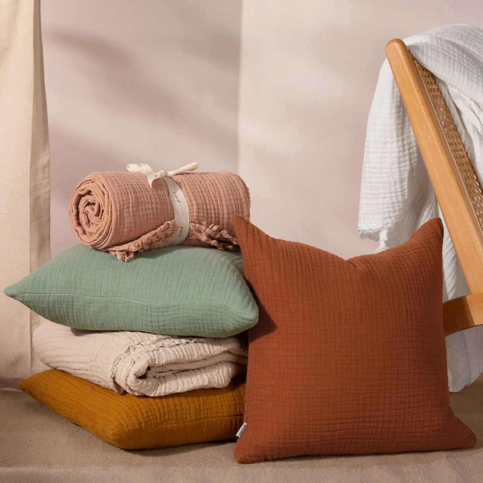 Yard Lark Muslin 100% Cotton Plain Cushion in Burnt Orange 5
