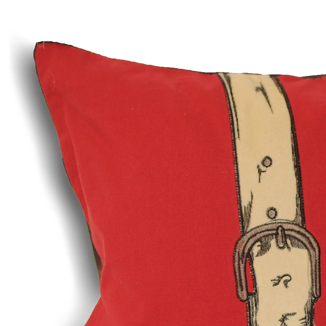 Paoletti Polo Strap Printed Piped Cushion in Red 2