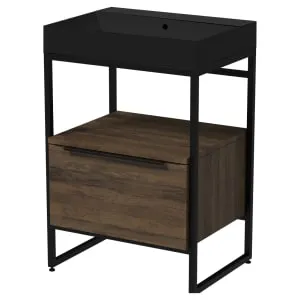 Wickes Rimini Grey Oak Black Frame Freestanding Vanity Unit & Black Basin - 850 x 600mm