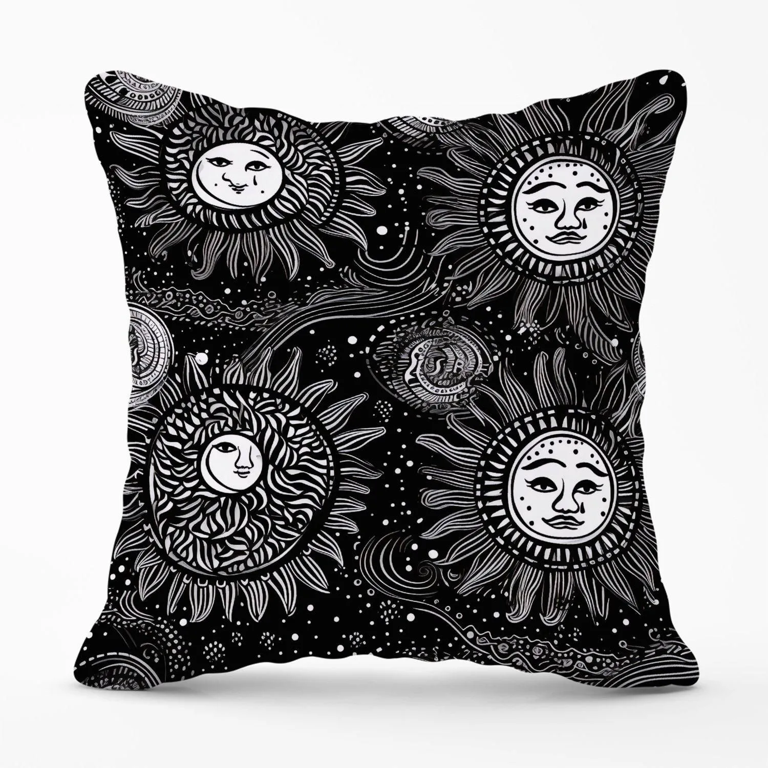 Warren Reed - Designer Moon & Sun White Black Outdoor Cushion