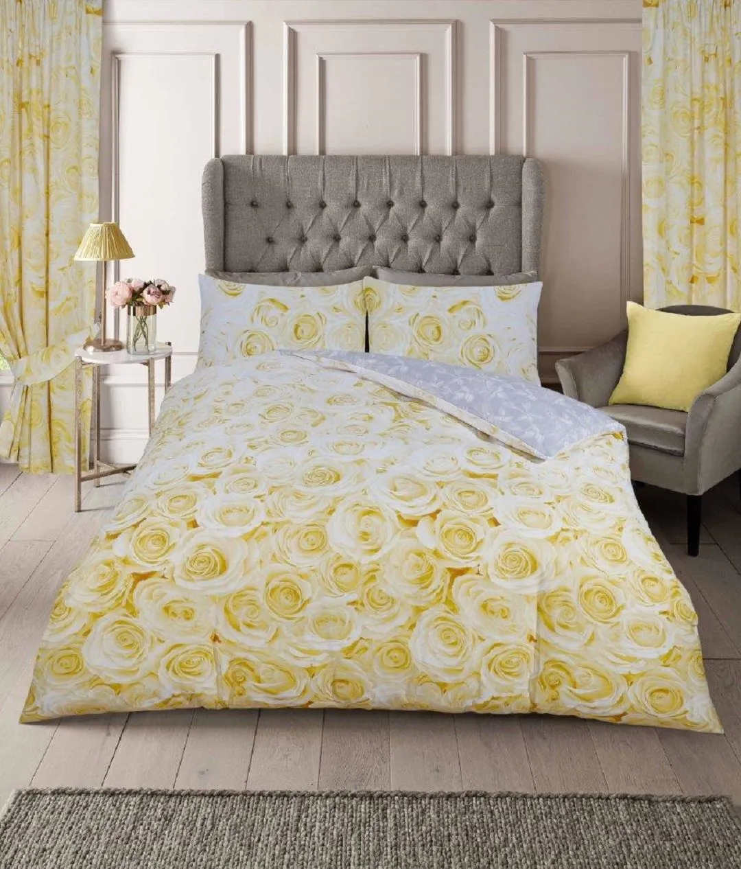 Smart Living Printed Polycotton Bellerose Duvet Cover With Pillowcases in Gold 1