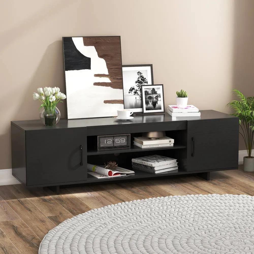 Costway TV Stand for TVs up to 70 Inches Entertainment Center w/Power Outlet in Black 2