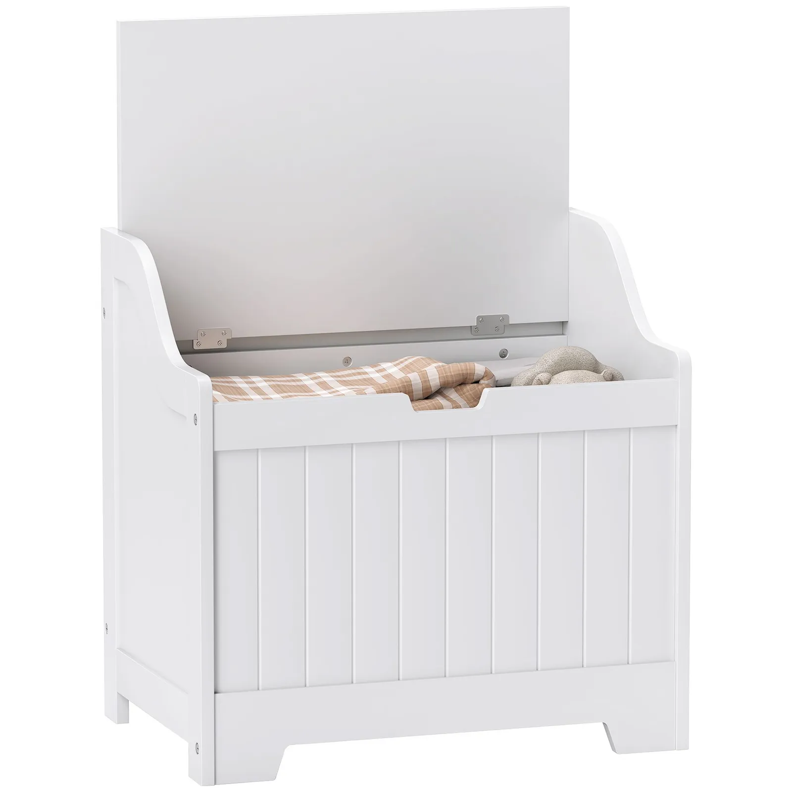 HOMCOM Storage Trunk with Safety Hinge for Living Room, 56.4cm in White 2