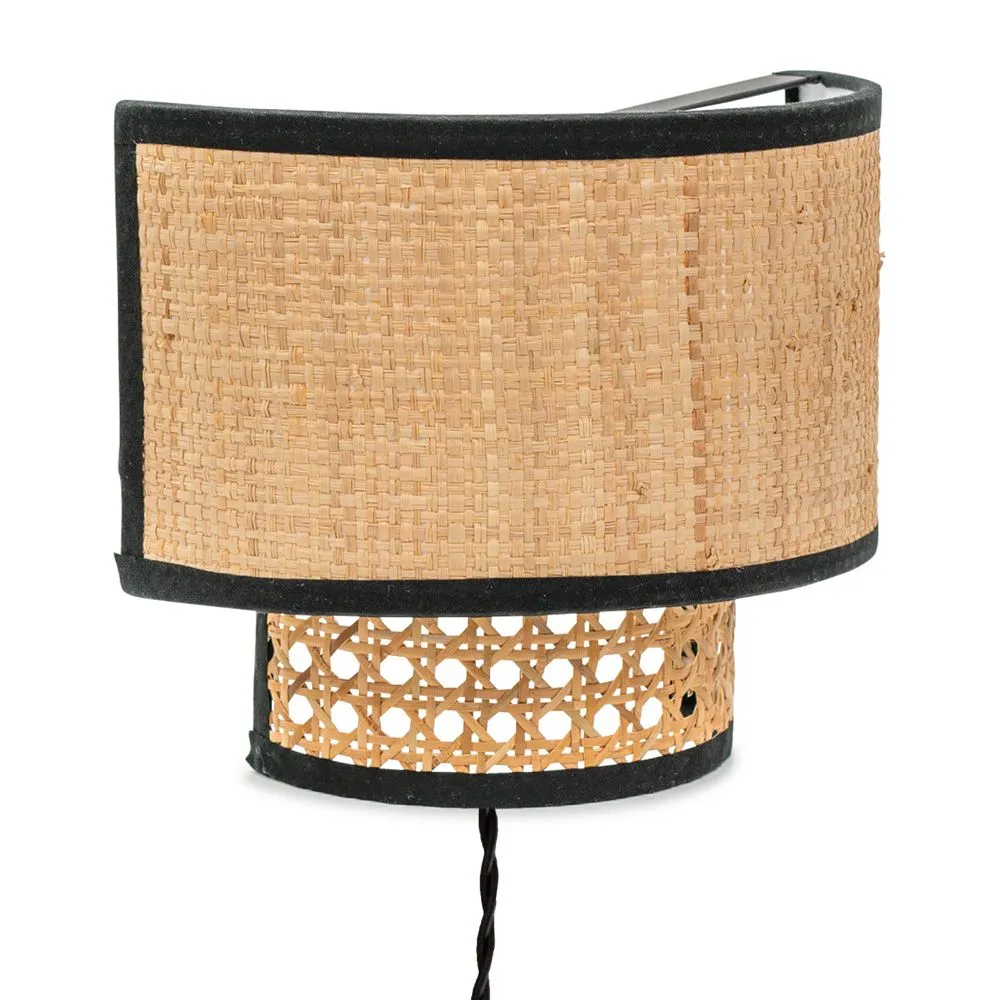 ValueLights Plug In Easy Fit Natural Rattan Wall Light in Brown 2