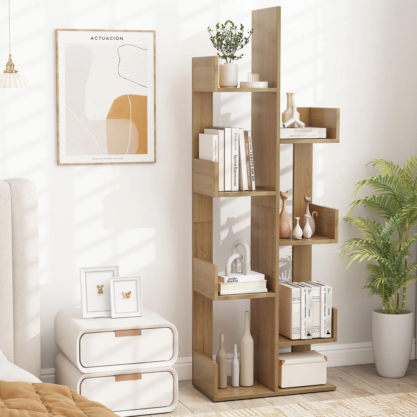 Costway 8-Tier Bookcase Multipurpose Bookshelf Freestanding Bookcase in Natural 4