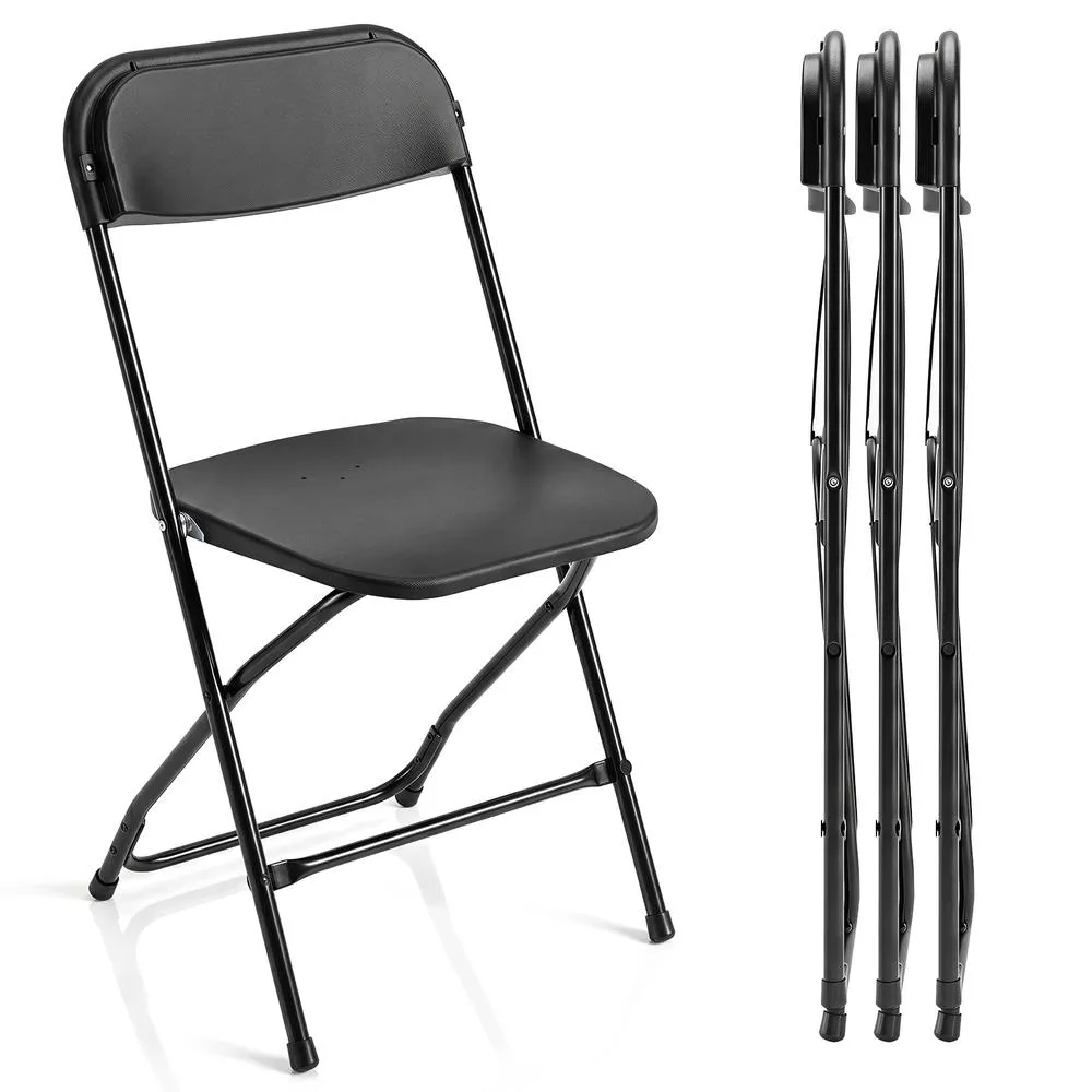 Costway 4 Pack Foldable PP Chairs Metal Frame For Party Picnic Office Wedding in Black 3