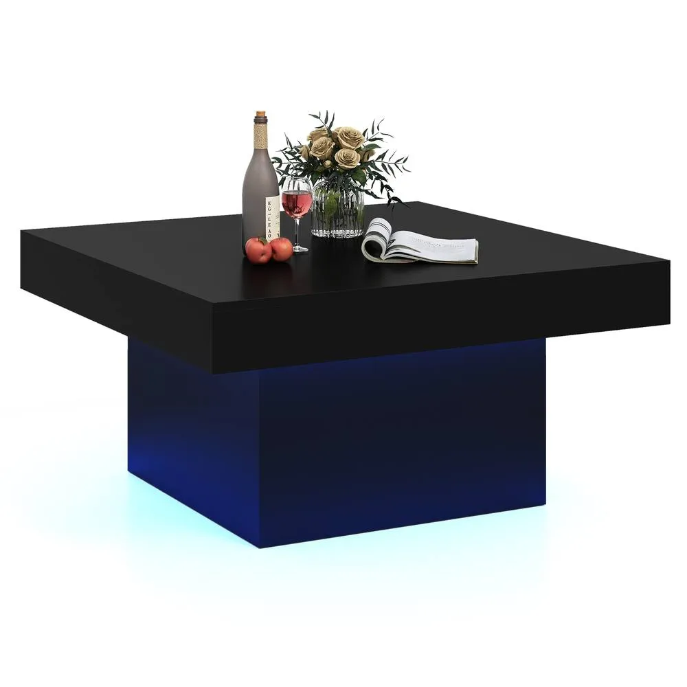 Costway Coffee Table Square Center Table with LED Lights in Black