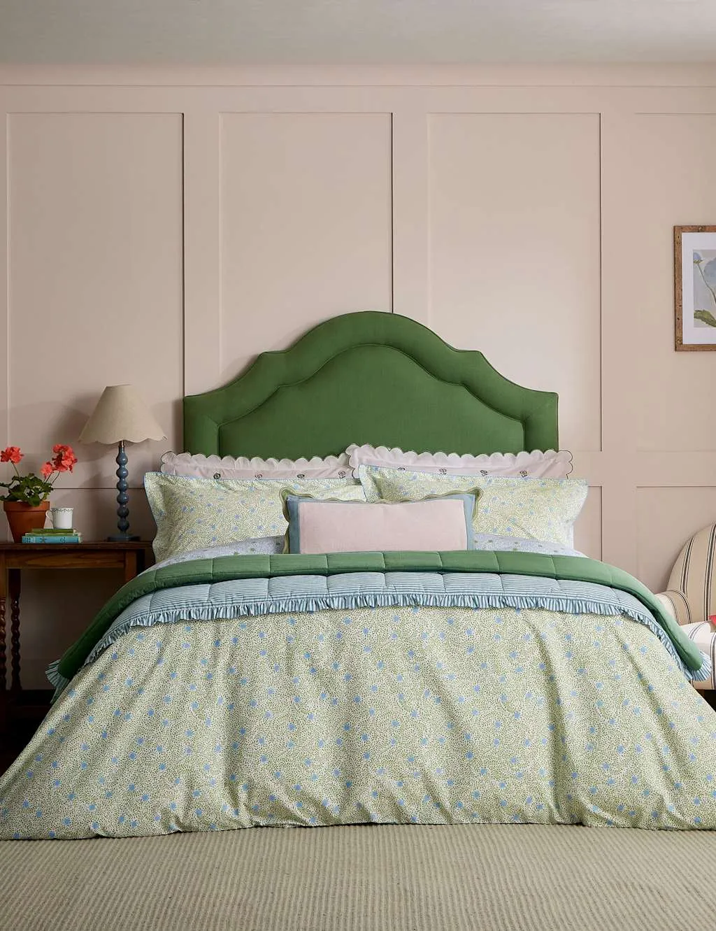 Joules Pure Cotton Trailing Ditsy Bedding Set Green