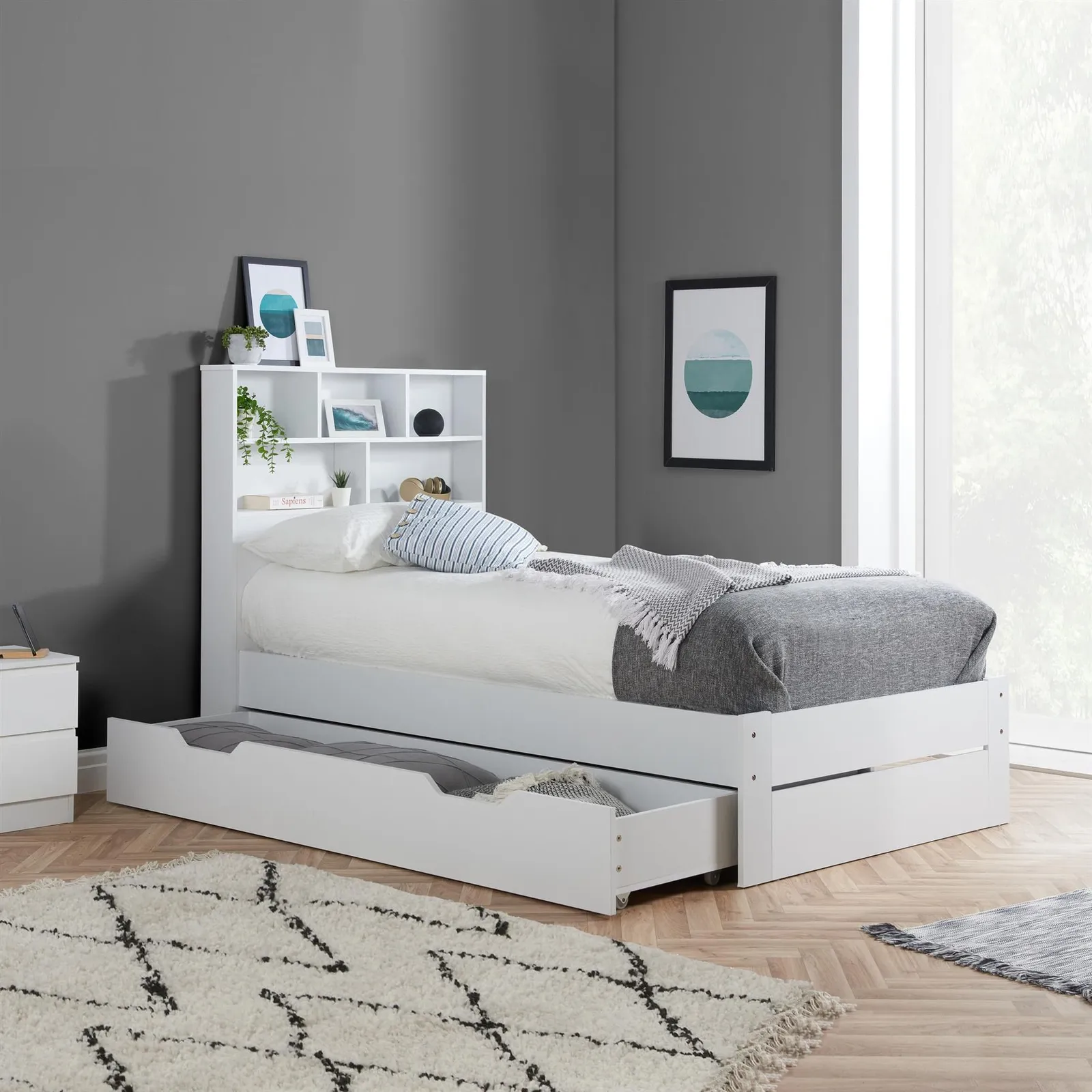Birlea Single White Storage Bed Frame Alfie 3FT Drawer Bed 90cm