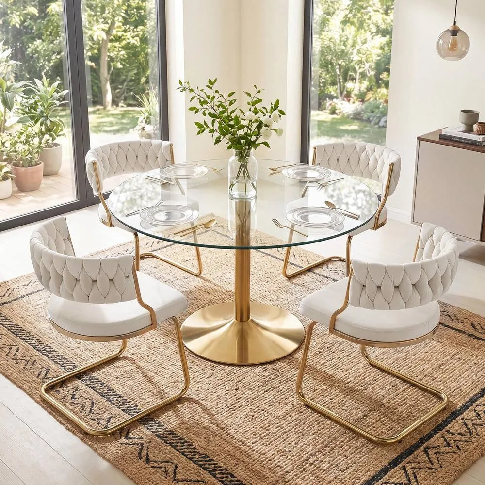 Costway 2PCS Velvet Dining Chairs Upholstered Accent Chairs Kitchen Chairs in White 6