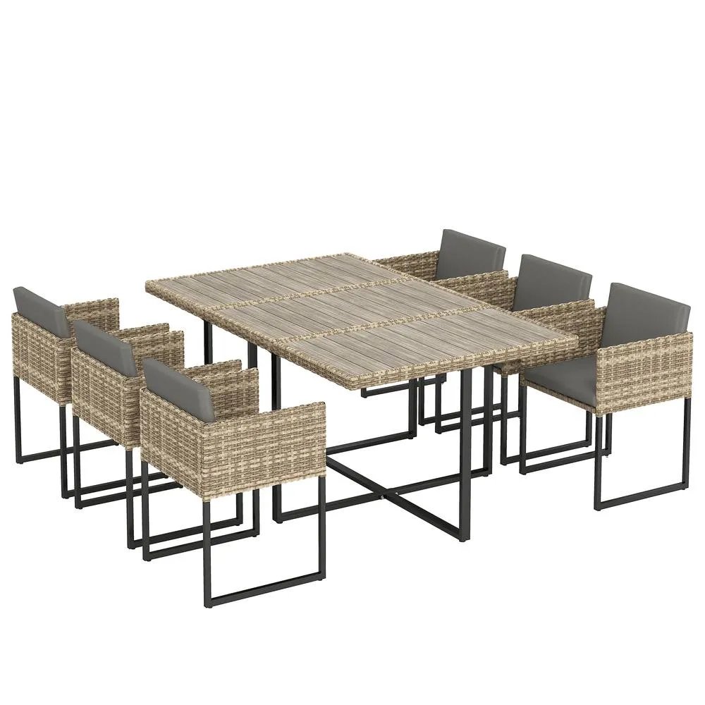 OUTSUNNY Rattan Garden Furniture Set, Rattan Table & Chairs with Cushions in Light Brown 2