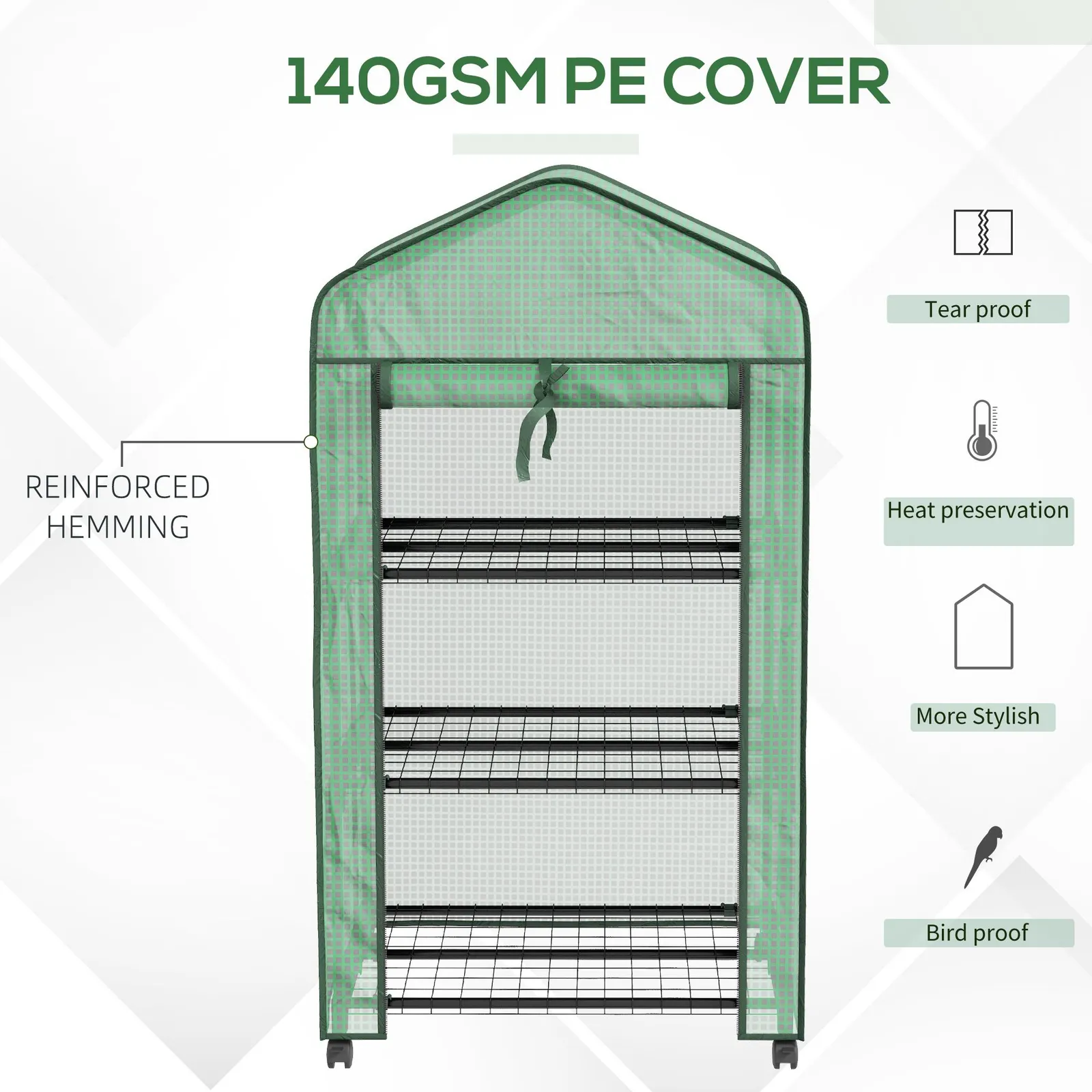 OUTSUNNY Portable Mini Greenhouse with Roll-up Door & Wheels, Green 6