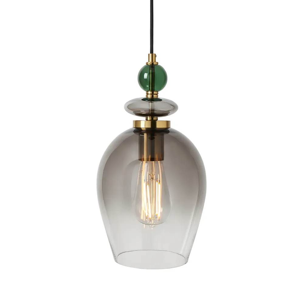 Seline Green 1 Light Ceiling Pendant, Satin Brass