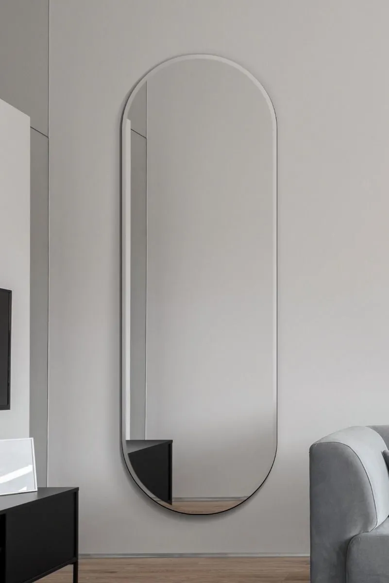 MirrorOutlet Frameless Pond Wall Mirror 71" X 26" (180x65CM) in Silver