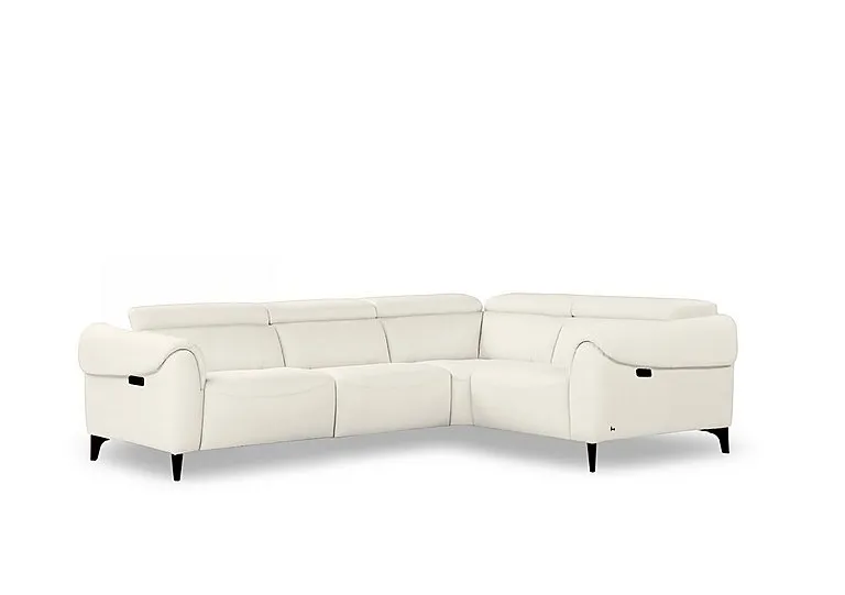 Small Leather Power Recliner Corner Sofa with Power Headrests and Power Lumbar - Torello Bianco Puro - Sofas and Armchairs - In Time for Christmas