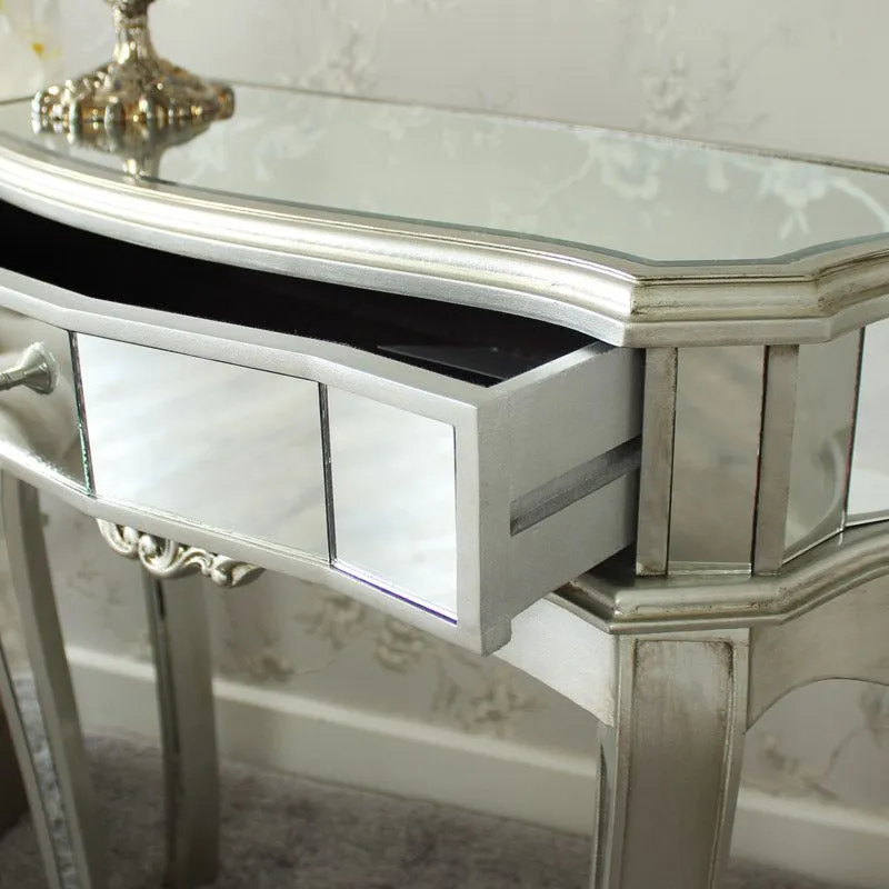 Melody Maison Half Moon Mirrored Console Table - Tiffany Range in Silver 3