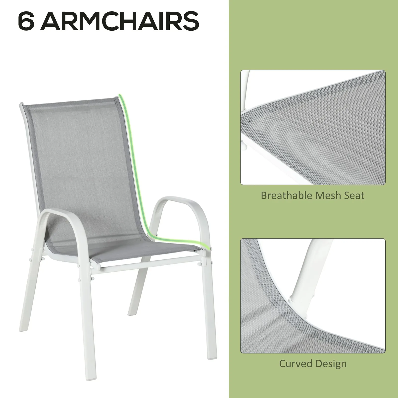 OUTSUNNY 7 Piece Garden Dining Set with Dining Table & Chairs for Backyard in Grey 5
