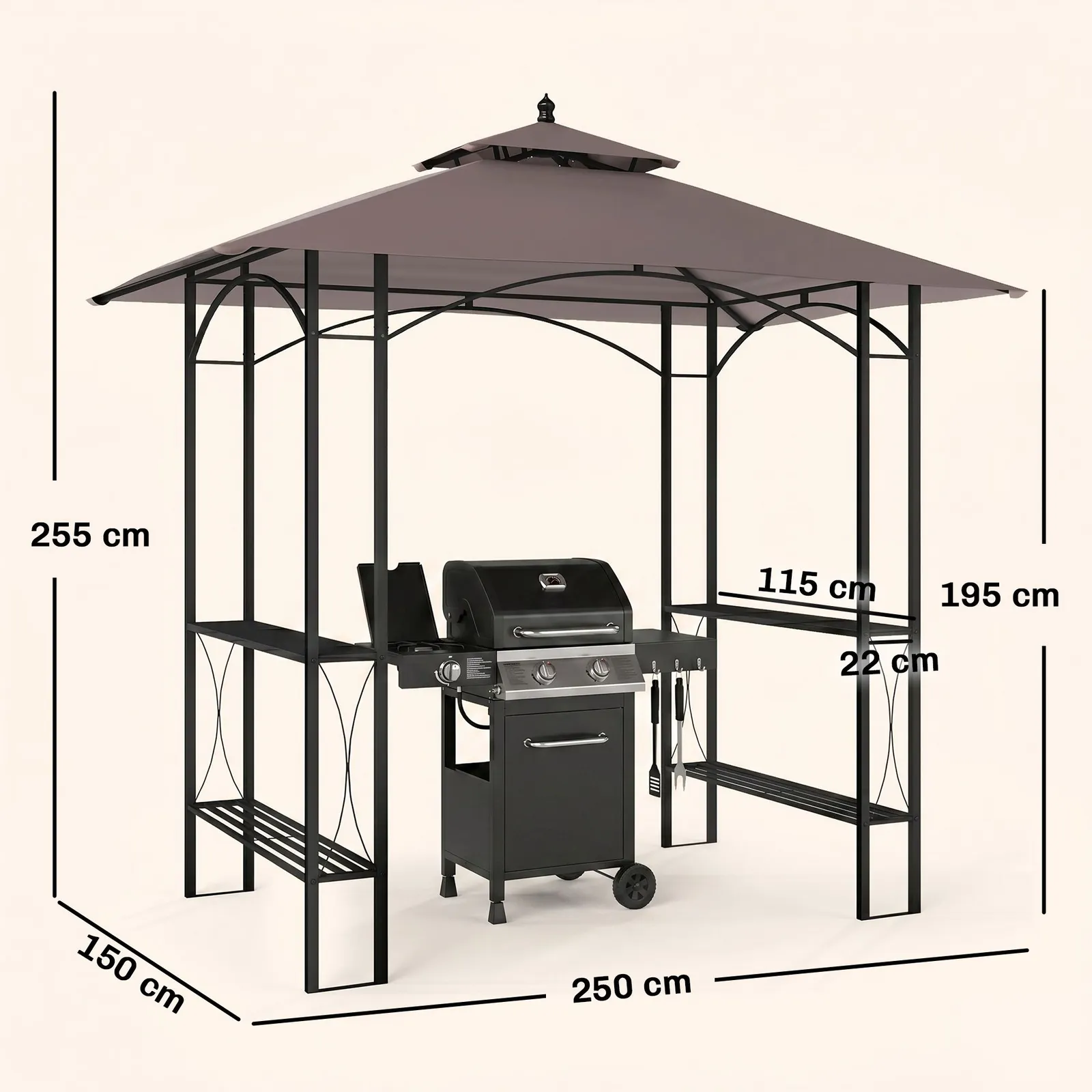 OUTSUNNY 2.5x1.5m BBQ Tent Canopy Patio Outdoor Awning Gazebo Sun Shelter in Brown 3
