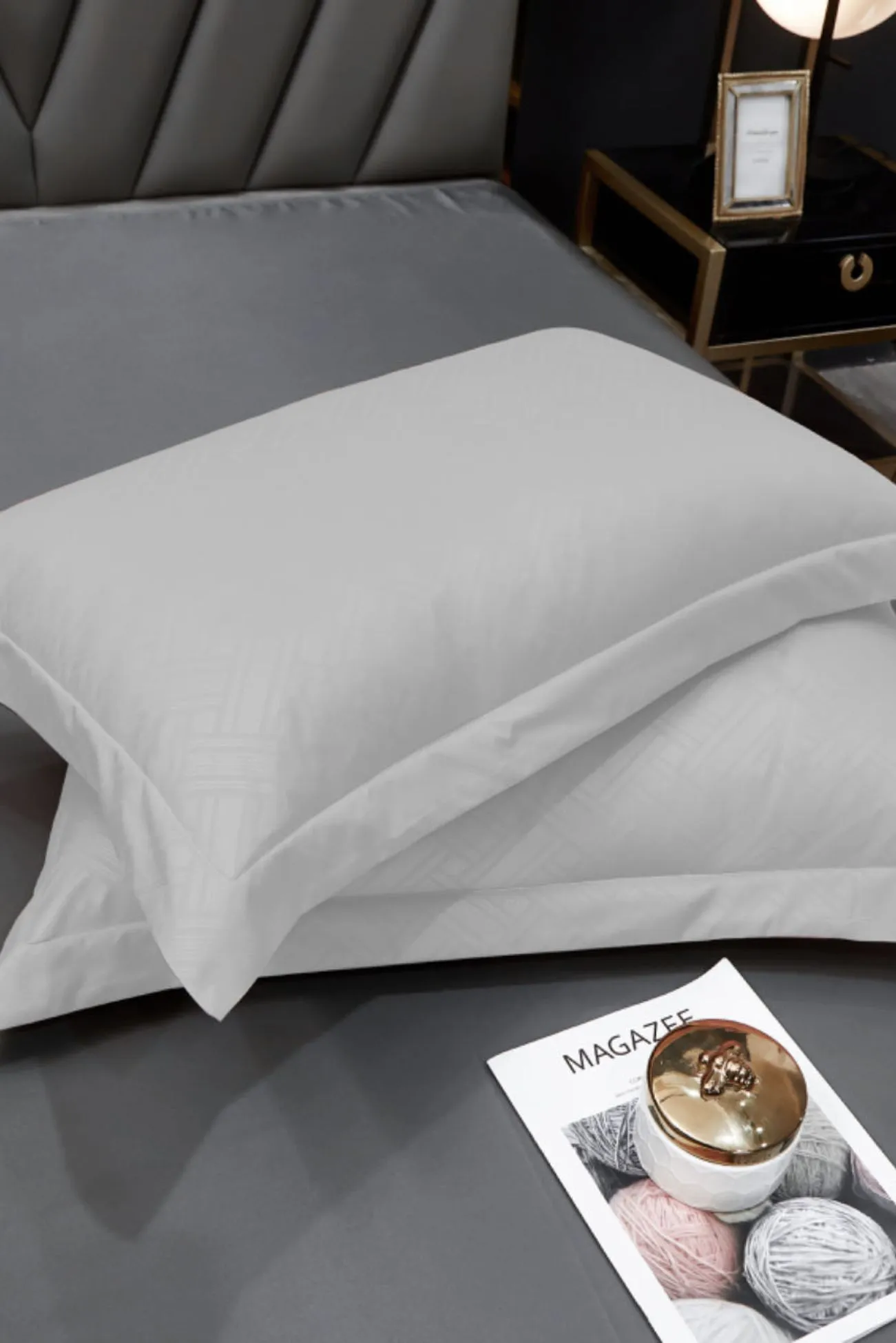 Ezysleep 100% Egyptian Cotton Grey Oxford Pillowcase Set in Silver 2