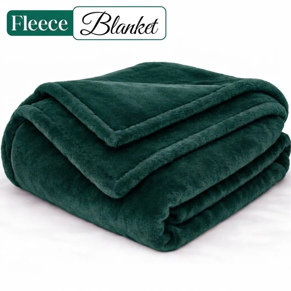 Pamposh Extra Large Flannel Fleece Blanket Reversible Bed & Sofa Throw in Emerald