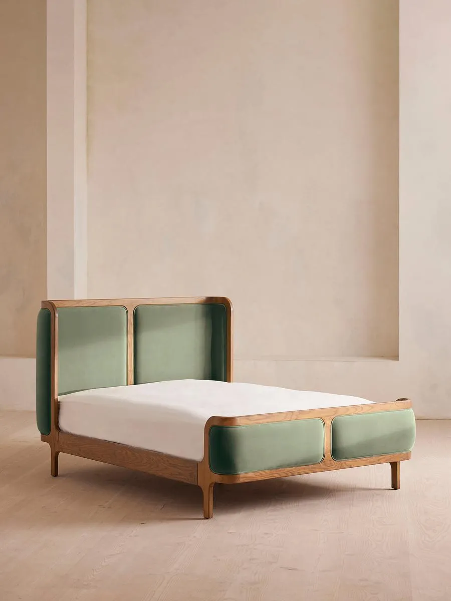 Belsa Bed, Light Wood, Super King, Velvet, Seafoam