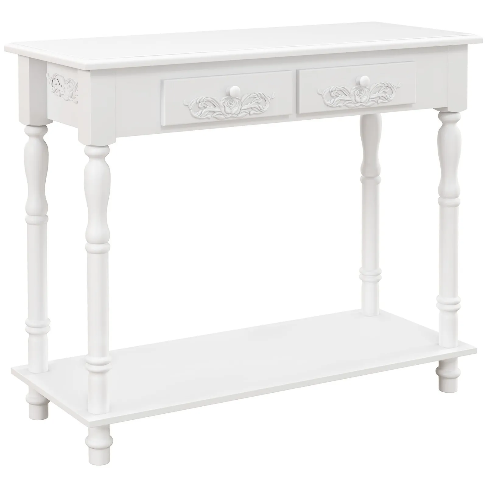 HOMCOM Console End Table Entryway Cupboard 2 Drawers Storage in White