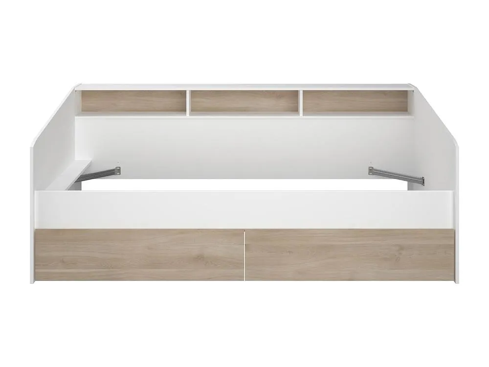 Vente-unique Bed 90 X 190/200 Cm With Storage - White & Natural - PAULETTE in Light Oak 2
