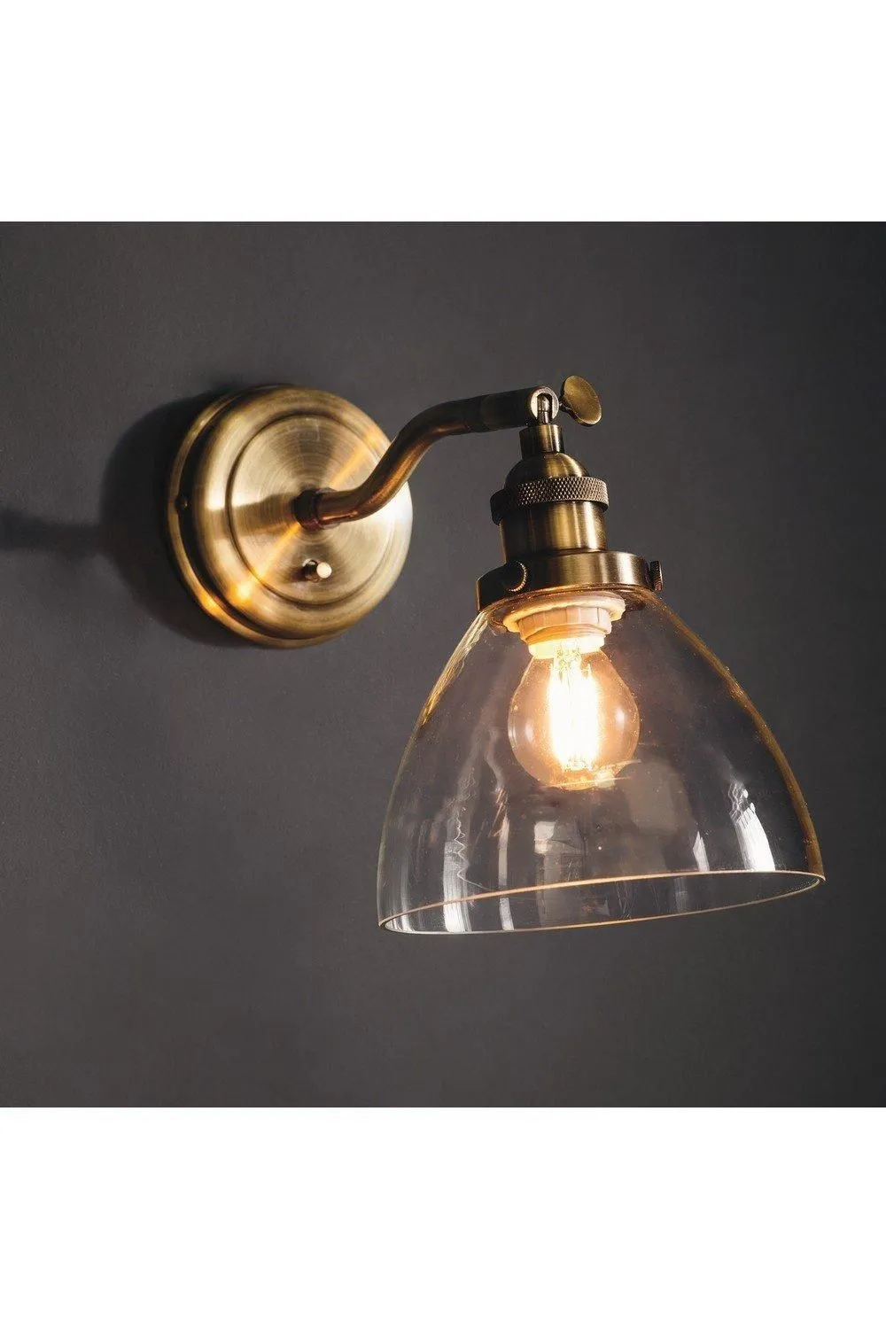 Netlighting Hansen 1 Light Wall Glass Antique Brass Plate E14 in Gold 6
