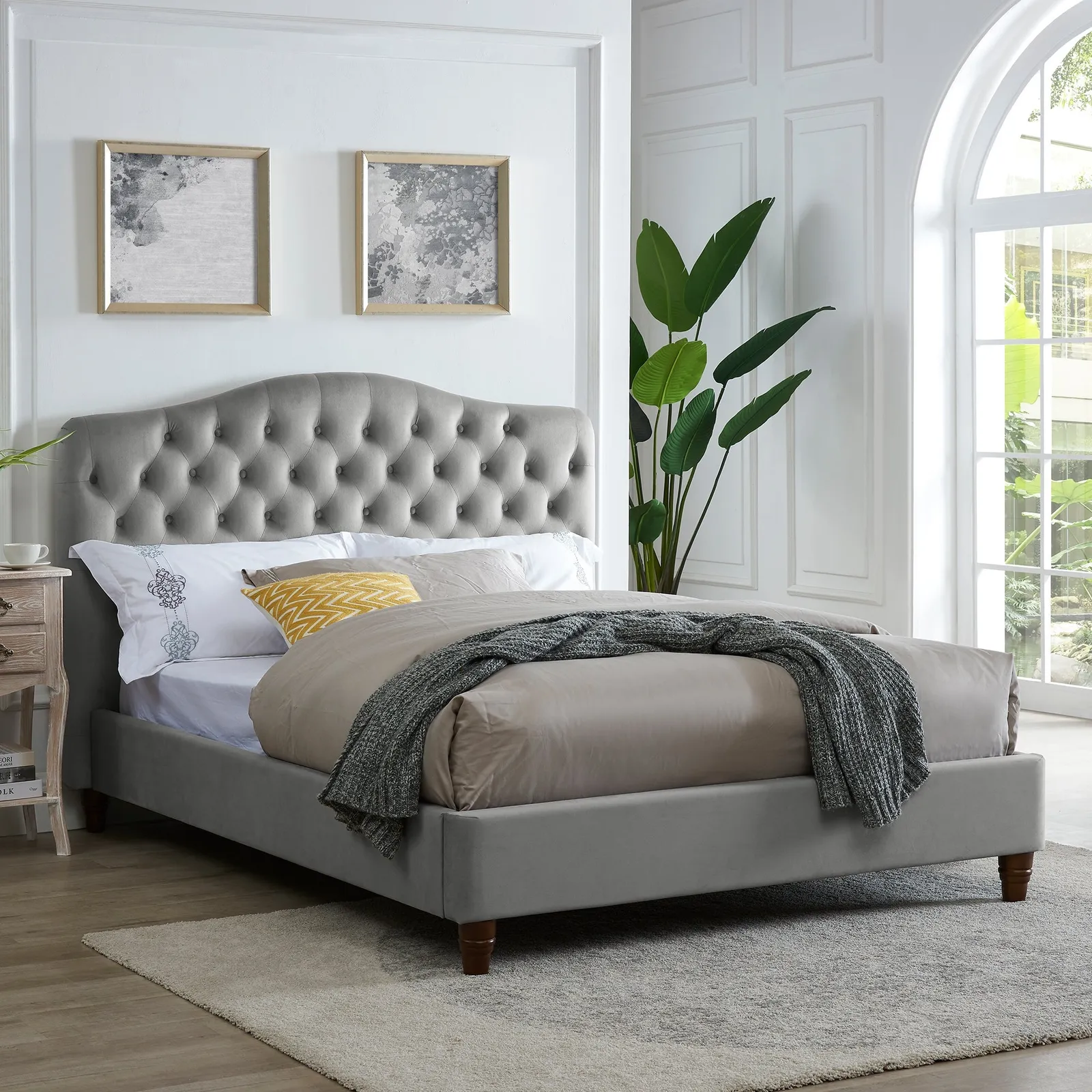 Sorrento Silver Velvet Bed Frame Silver