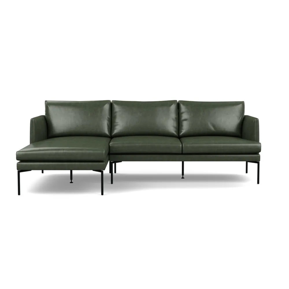 Heal's Matera Left Hand Facing Chaise Sofa Leather Stonewash Vintage Green 278 Black Feet 1
