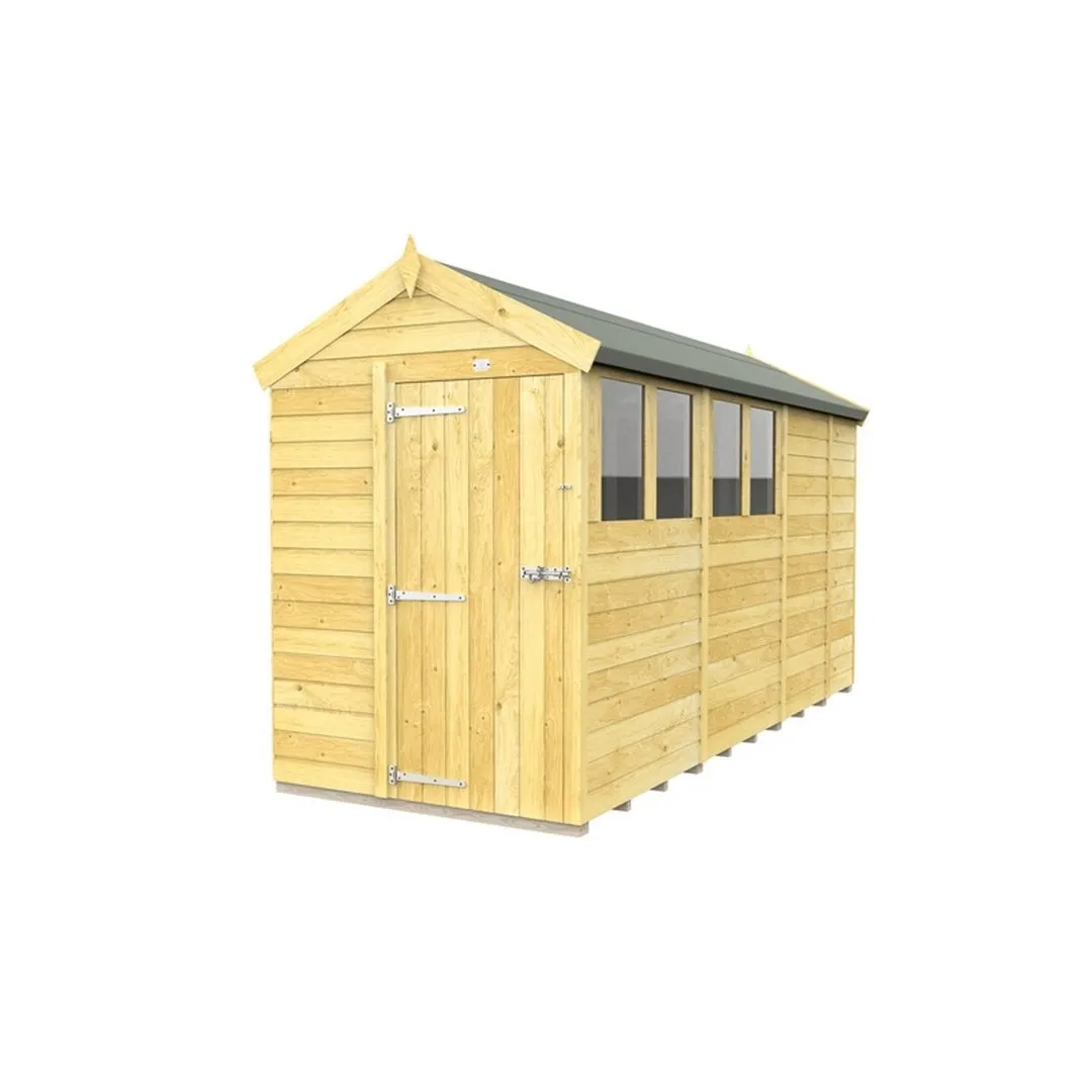 Buttercup Farm 5 x 13 Feet Apex Shed - Single Door W/ Windows - L387 x W147 x H217 cm in Brown