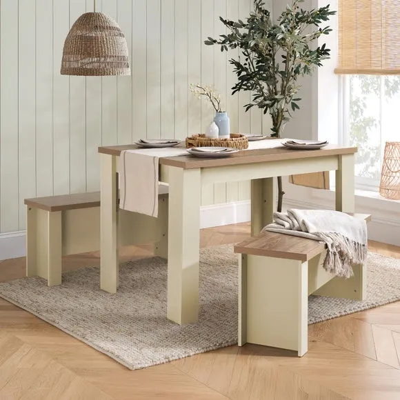 Highgate Dining Table with 2 Benches, Oak Effect 1