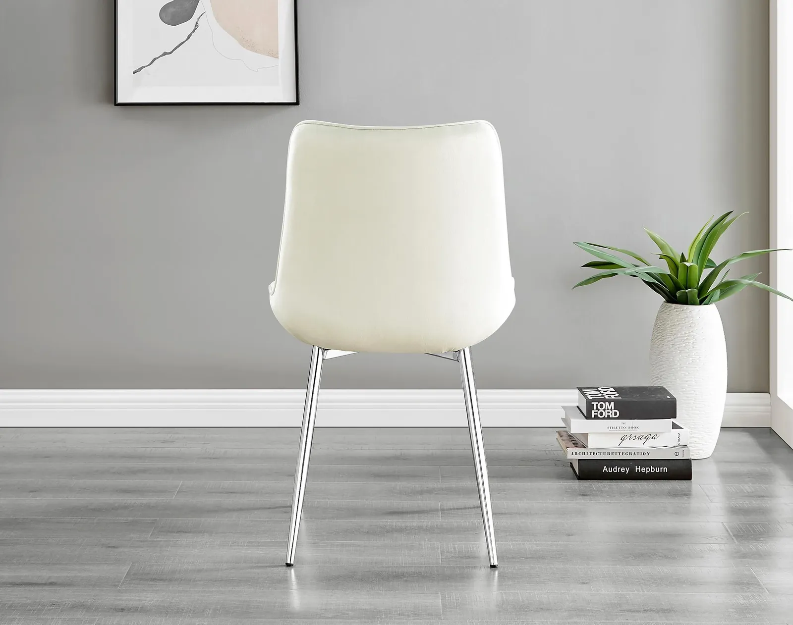 FurnitureboxUK 2x Pesaro Velvet Silver Leg Luxury Dining Chairs in Cream 5