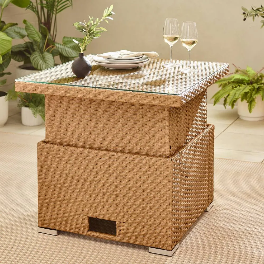 FurnitureboxUK Orlando Rattan Rising Garden Coffee Dining Table in Beige 3