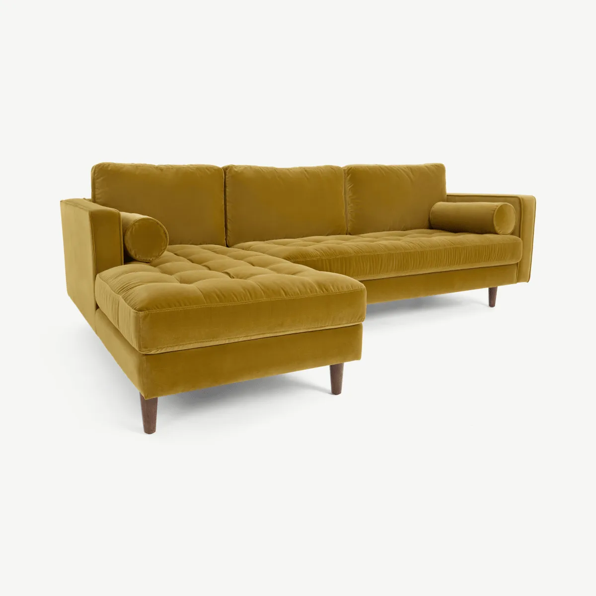 Scott 4 Seater Left Hand Facing Chaise End Corner Sofa, Gold Cotton Velvet