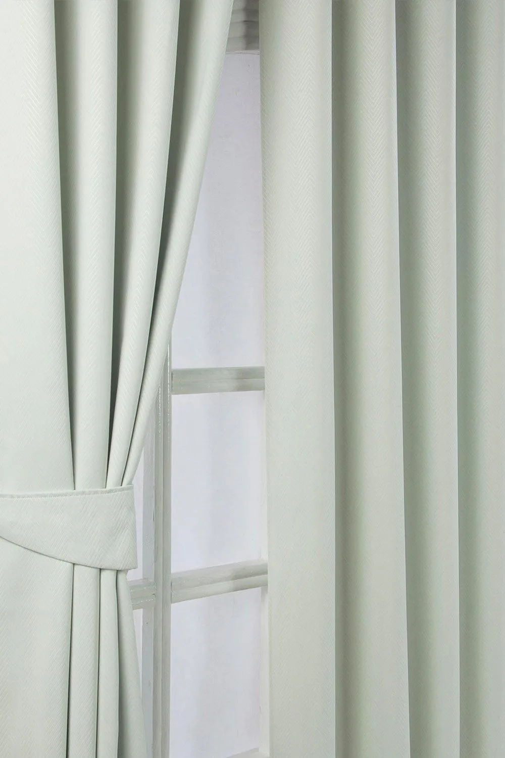 Homescapes Herringbone Blackout Curtains Pair Eyelet Style in Ivory 2