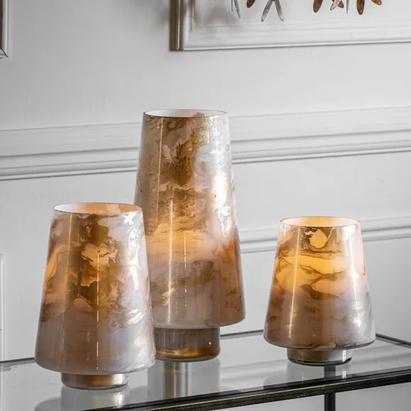 Gallery Direct MarbLED Hurricane Large Gold White Candle Holder, Black 2
