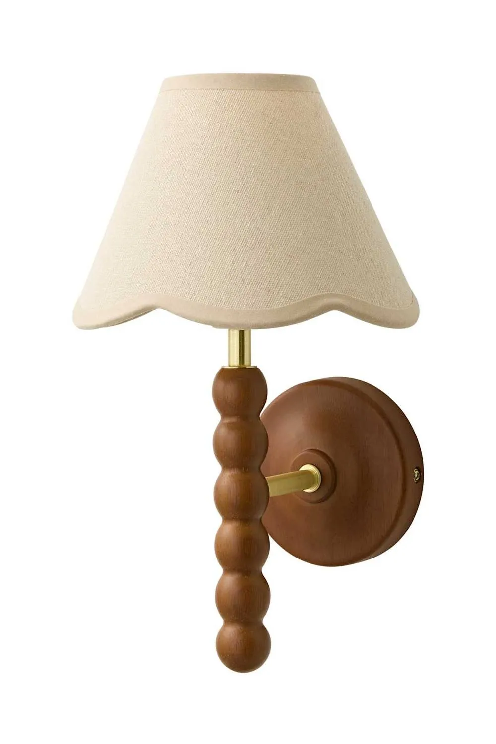 ValueLights Bobbins Walnut Bobble Wall Light & Linen Trim Lamp Shade in Baby Pink 6