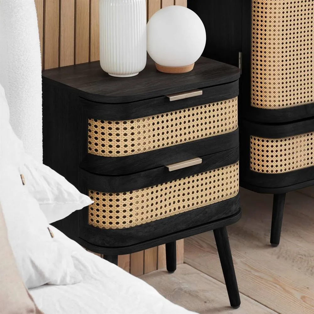 Birlea Rattan Bedside Cabinet 2 Drawer Sark Nightstand Side Table in Black 2