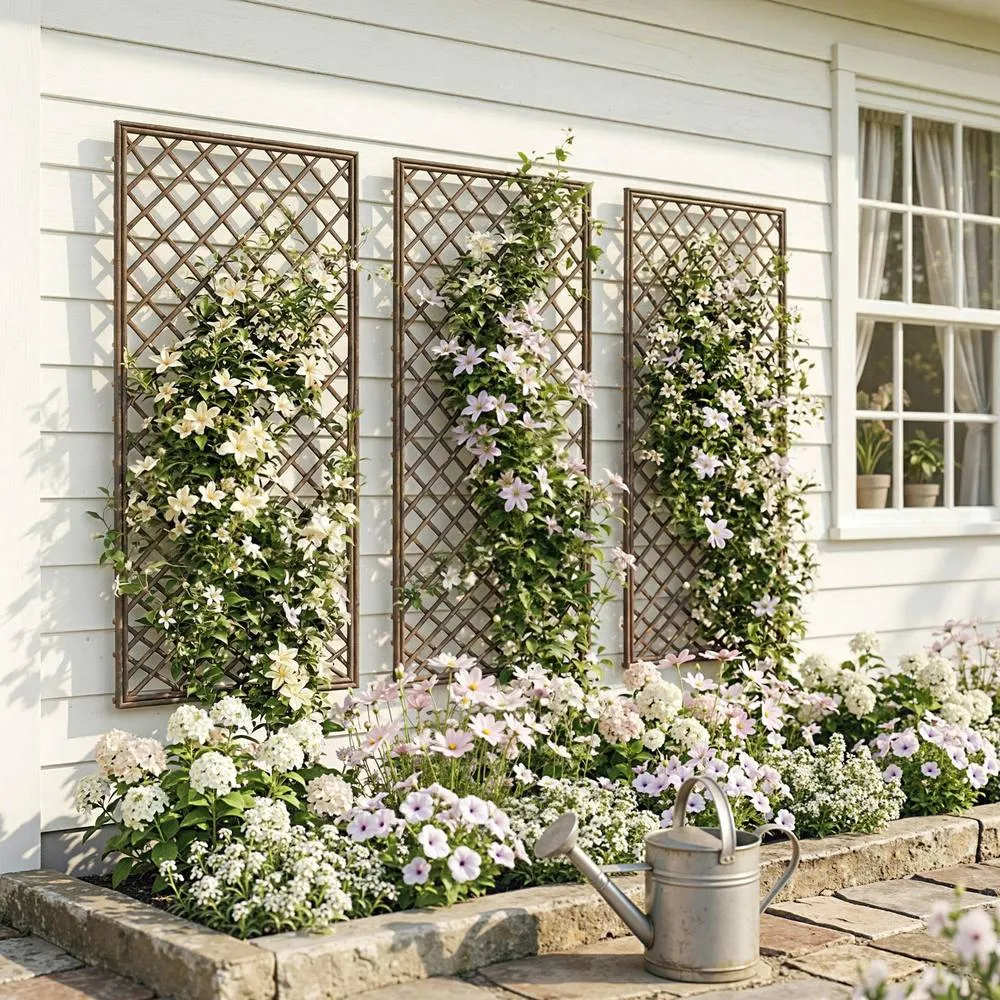 OUTSUNNY Garden Trellis, Decorative Trellis Panels for Climbing, Natural 2