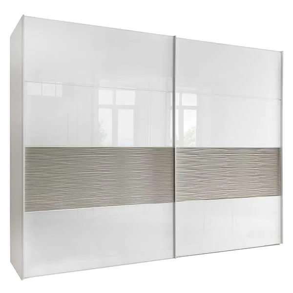 Riga 2 Door Sliding Wardrobe White Glass and Structure Pebble