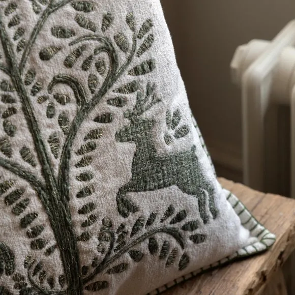 Christmas Tree and Leaping Dear Ornamented Square Cushion 2