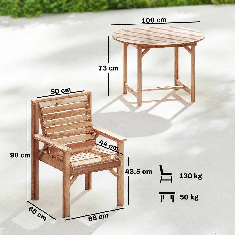 OUTSUNNY Garden Dining Set, Round Table & Chairs w/ Parasol Hole in Natural 3