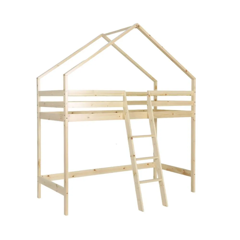 sweeek Children's loft bed cabin natural pine 90 x 190 cm in Beige 2