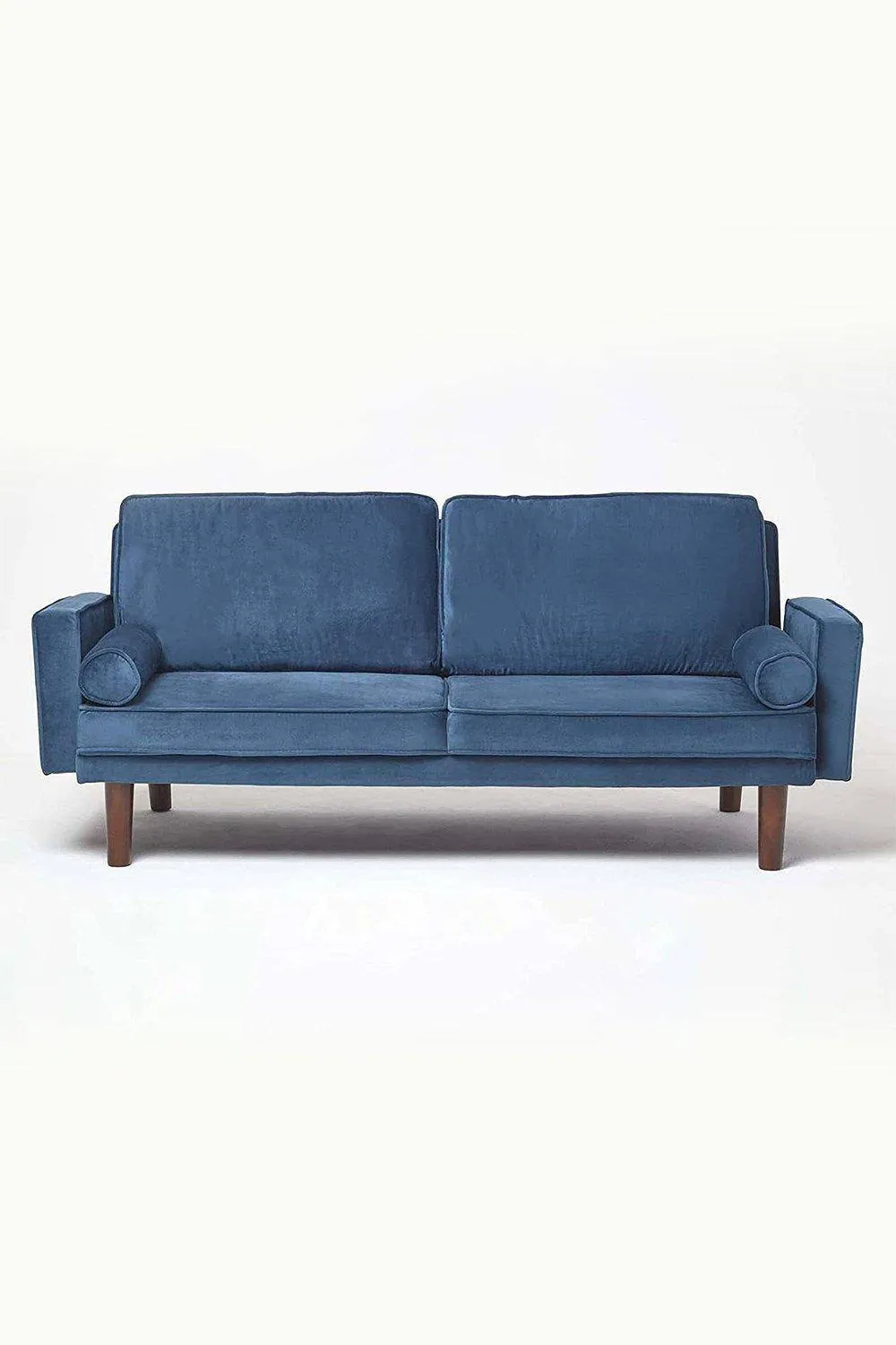 Homescapes Stanley Velvet Click Clack Sofa Bed with Armrests in Navy