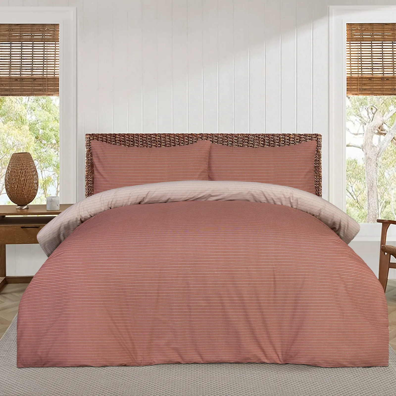 Smart Living Luxury Microfiber Duvet Cover with Pillowcase & Fitted Sheet Complete Set in Burnt Orange