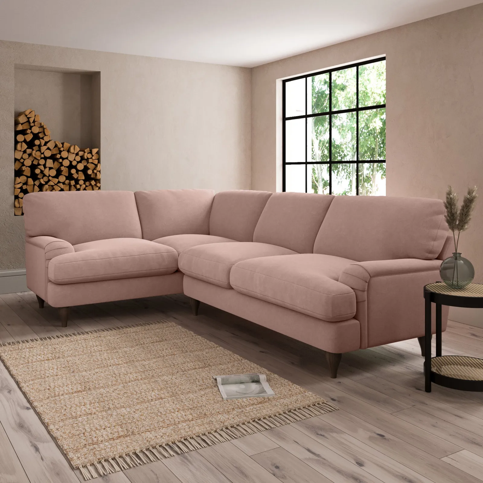 Darwin Luxury Velvet Left Hand Corner Sofa Luxury Velvet Peach Blush